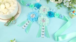 Turtle Baby Shower Maternity Sash Kit - Sea Animal Theme Baby Shower Belly Belt and Mom to Be & Dad to Be Corsage Pins New Parents Pregnancy Photo Props Party Supplies