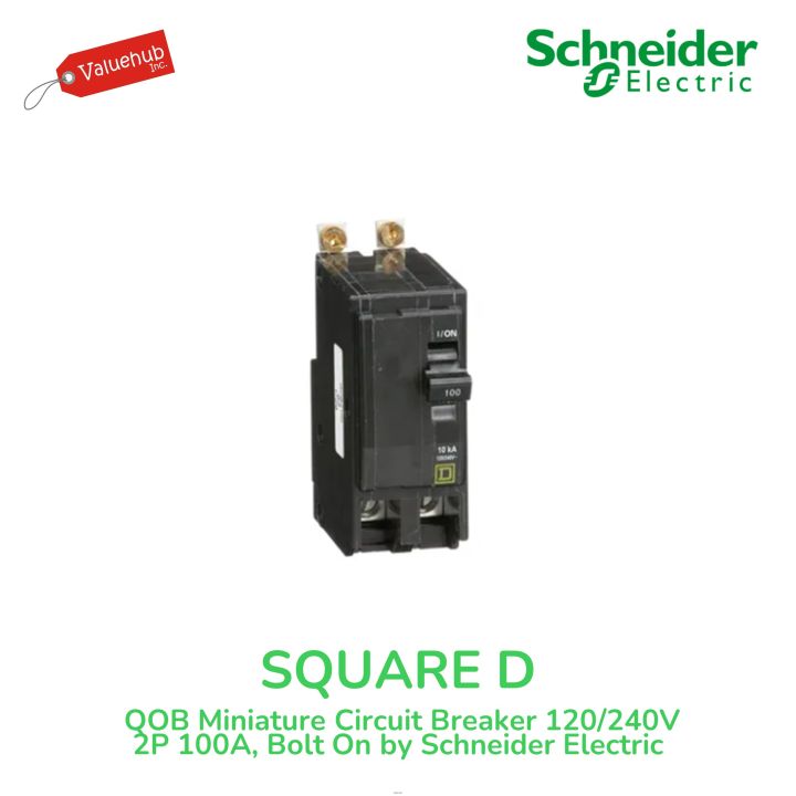 Square D QO 50A 2-Pole Miniature Circuit Breaker – 120/240VAC, 10kA Interrupt Rating, Plug-in Mount, VisiTrip Indication, HACR Rated