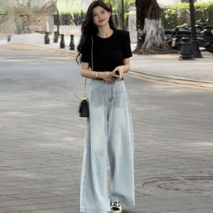 Rok Celana Jeans Wide Leg Ukuran Besar Wanita Pinggang Tinggi Celana Lebar