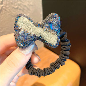 Korean Rhinestone Hair Rope Bow Bear Hair Ring Tie Women Girls Bling Crystal Horsehair Rubber Band Retro Headdress