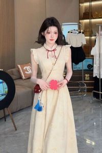 RF studio cotton incense about high-end new Chinese dress womens summer new sweet temperament waist thin dress