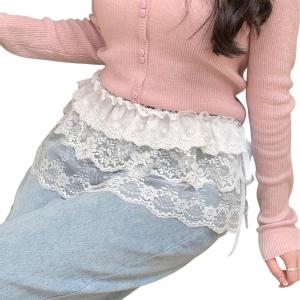 Womens Ruffle Lace Shirt Extender See Through Tieback Lace Underskirts Layering Half Slip Clothing Accessories Gifts