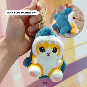 Mofusand Sitting Shark Cat Plush Keychain Plushie Lobster Clasp Bag Accessory Cute Kucing Toy 鲨鱼猫挂件