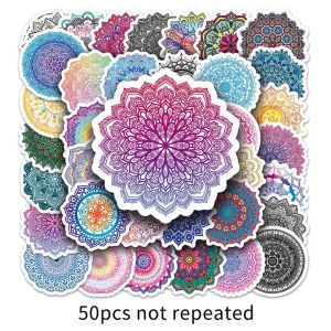 50PCS Retro Cartoon Mandala Pattern Theme Waterproof Removable Sticker