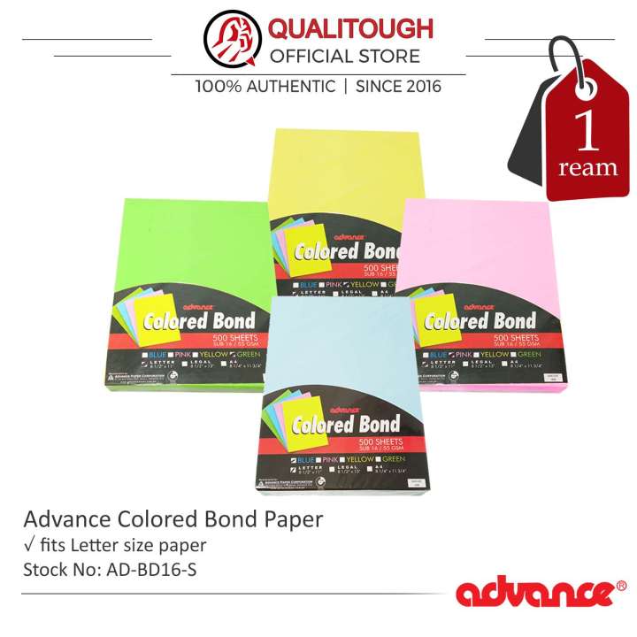1 ream Advance Colored Bond Paper [AD-BD16-S] | Office Supplies ...