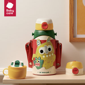 BC Babycare 600ML 3in1 Baby Kids Thermos Cup Cartoon Cute Water Bottle with Carry Strap Vacuum Isolated Soft Straw Cup 316 Stainless Steel Double Vacuum Flask Bottle Drinking Insulated Cup Baby Learning Cup Baby Kettle Outdoor Sports Travel Insulated Cup