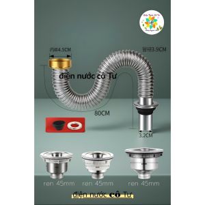 Ống dẫn xả chén INOX tán vặn Thau ren 45mm dài 80cm - ống dẫn chống chuột cắn hóa chất ăn mòn cho bầu xả chén INOX
