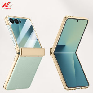 Luxury Leather Plating Case For Samsung Galaxy Z Flip 7 6 5 flip6 Screen Protector Hinge Shockproof Back Cover for Samsung flip7