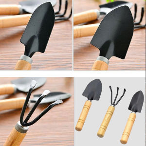 Bộ Dụng Cụ Làm Vườn 3 Món Cán Gỗ Hãng Amalife Xẻng Cào Mini Cây Xới Đất Tiện Dụng Chăm Sóc Cây Trồng Rau Cây Cảnh Sen Đá Bonsai
