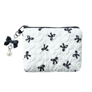 BHYJGD Little Bow Cotton Makeup Bag Large-Capacity Quilted Girls Make Up Organizer Fresh Small Floral Makeup Pouch for Women