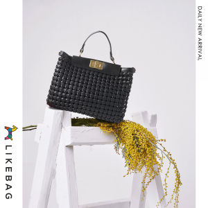 LIKEBAG Leather Weave Dinner Party Women Handbag with Long Shoulder Strap Shoulder Bag for Women