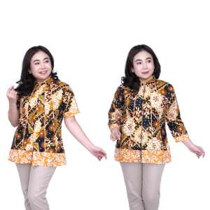 Putri Nasya Blouse Batik Big Size Wanita Atasan Batik Jumbo Lengkap M-L-XL-2L-3L-4L-5L-6L-7L Model Blus Jumbo Seragam Batik / Atasan Formal Bahan Katun Kerja Kantor Wanita / Pakaian Batik Wanita Kekinian Super Big LD 140 / Baju Batik Terbaru Model Terkini