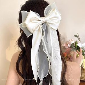 Bow Hair Clip Big Ribbon Hair Pin Long Elegant Hair Bows Fashion Accessories for Women Girls Large Spring Clips Solid Color Satin Decorative