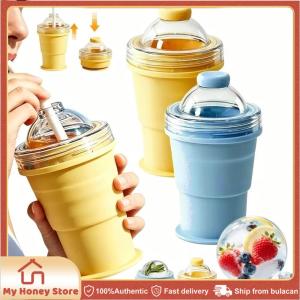 Portable Collapsible Silicone Cup 2-in-1 Ice Ball Maker Cup with Straw & Lid Reusable Travel Camp Cup for Coffee Whiskey