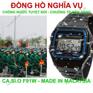 Đồng Hồ Chiến Sĩ F91 Pin Lâu 7 năm Chống Nước Tuyệt Đối Chuông To Đèn Sáng Made In Malaysia C5