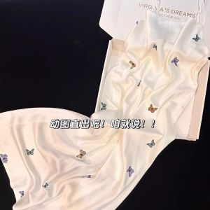 Sweet and Pure Desire High-end Pajamas Ice Silk Butterfly Print Nightdress for Women Summer Cool Feeling Thin Suspender Nightgown