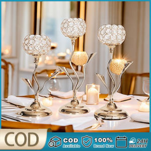 3PCS Gold Plated Crystal Candle Holder Metal Candlestick Stand for Home Decor Dining Room Table Centerpiece
