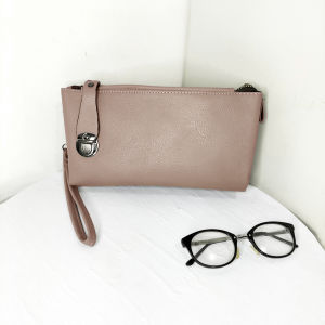 Dompet wanita tempat hp dan uang pouch polos tali panjang cewek kulit sintetis travel organizer