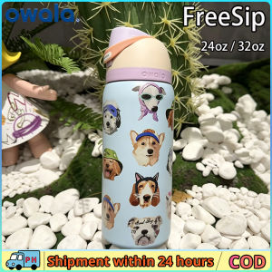 ready stock Original Owala FreeSip 24oz / 32oz Dog Collage Stainless Steel Water Bottle Insulated Leak Proof BPA-Free