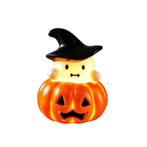 OOC Button Cell Battery Operated Ghost Nightlight Warm Light LED Glowing Spooky Tabletop Lamp Pumpkin Desk Light Smooth Surface Glowing Ghost Statue Bedside Nightstand