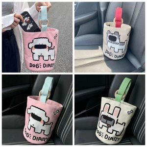 G5Q1 Fadou Canvas Dog Tote Bag Letter Husky Cartoon Handbag Reusable Cartoon Bucket Shape Bag Shopping