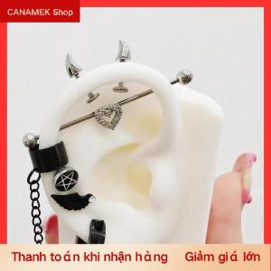 CS Dễ thương Quỷ sừng xuyên Bông tai cho phụ nữ người đàn ông Gothic bạc màu Tai xương móng tay Bông tai Y2K đồ trang sức phụ kiện