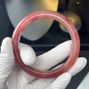 Sweet Cherry Pink Golden Silk Jade Bless Women Flat Bangle for Gift Fashion Jewelry with Certificate
