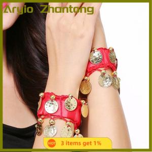 Aryio 1Pcs Belly Dance Metal Bracelets Belly Dancing Wrist Ankle Cuffs Bracelets Chiffon Belly Dance Accessories