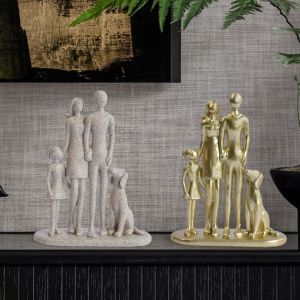 TAMARAH Couple Girl and Dog Statues Creative A Family of Three Nordic-Style Ornaments Unique Synthetic Resin Canine Statues Crafts  Use