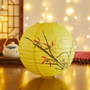 WAYNEG Flower Letter Printed Festival Lantern Hanging Bamboo Paper Chinese Lantern Traditional 30cm Paper Lantern Home Decoration