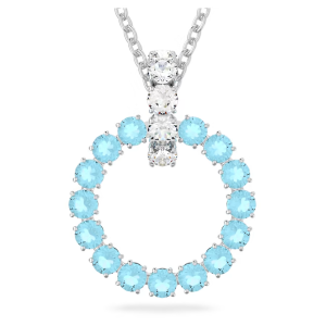 💖Swarovski💖Exalta round cut blue diamond pendant long necklace S925 sterling silver womens fashion necklace hypoallergenic non-allergenic Valentines Day gift birthday gift for girlfriend bestie