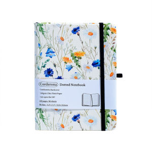 FCB6 Floral Bullet Dotted Journal 160gsm Ultra Thick Elastic Band Back Pocket Hardcover Bujo Dot Grid Notebook