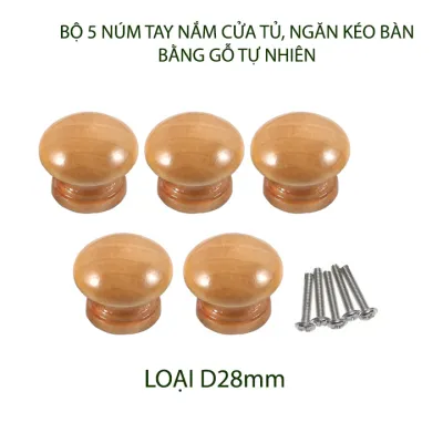 Bộ 5 núm tay nắm cửa tủ ngăn kéo bàn bằng gỗ tự nhiên sơn phủ bóng