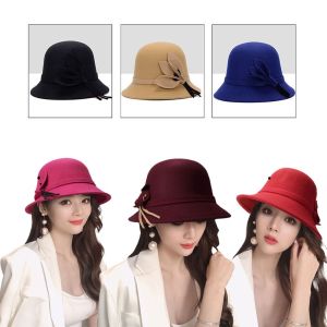 CHUAN Trang trí bằng nơ. Mũ Fedora Mùa Thu Đông Hình dạng vòm. Mũ cloche Cổ điển Nắp chậu rửa Mũ ngư dân Dành cho các bạn nữ