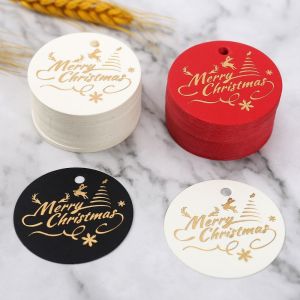 QINJUE 100Pcs Round Shaped Christmas Tags Handmade White Red Paper Cake Decor Tag Creative Hanging Decoration Packaging Decoration Tags Festive Party Supplies