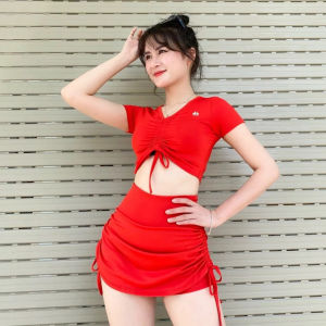 (Size MlXl) Bộ Đồ bơi nữ váy bơi  bikini áo croptop rút dây chân váy 2 lớp NES TTB01