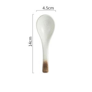 ROLL Japanese-style Ceramic Soup Spoon Kiln Change 14CM Tableware Retro Thickened Cooking Utensil Tools Cafe