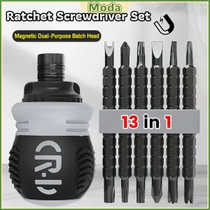 Moda13 in 1 Ratchet Screwdriver Set Alloy Steel Magnetic Dual-Purpose Batch Head Telescopic Screwdriver