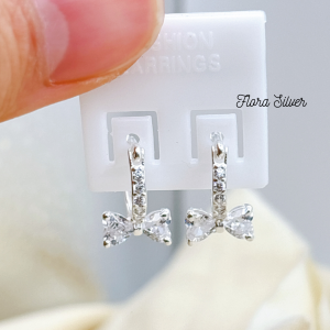 FLORA 0051B - Bông tai bạc ta hình nơ màu hồng trắng dành cho bé gái