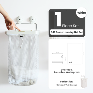 FECA D42 Suction-Cup Laundry Net Bag | Space-Saving Suction Laundry Bag with ABS Cup & Rubber Pad