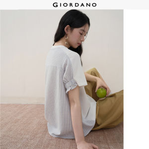 Giordano Women Spliced striped short sleeve loose tee Free Shipping 18326613