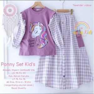Setelan rok anak prempuan 3-12thn-Poni set kids katun kotak.setelan terbaru 2025
