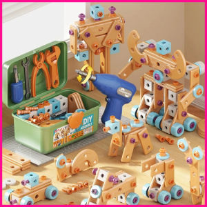 Kids DIY Tool Box Set Electric Drill Toy Building Blocks Assembly Toy Pretend Play Set for Boys