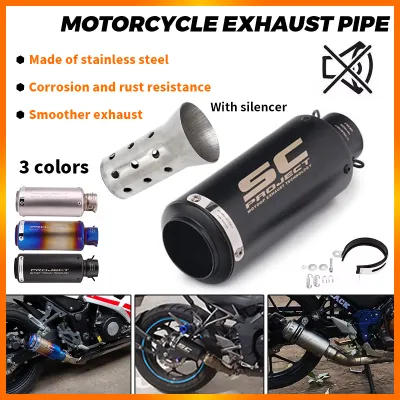 E&M SC Project Motorcycle Muffler Tailpipe Tip Stainless Universal 51mm Exhaust Pipe With Silencer