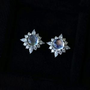 Montagne Jewelry 18K Pure Gold Earrings Crystal Inset Fine Jewellery Natural 6x6mm Moonstone Earrings Stud Earring