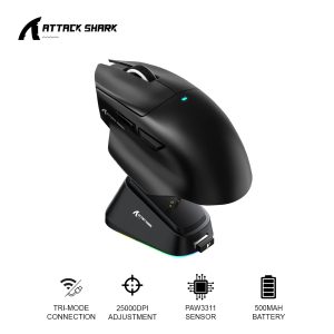 Attack Shark V6 Ultra-Light Tri-Mode Gaming Mouse with Magnetic Charging Dock