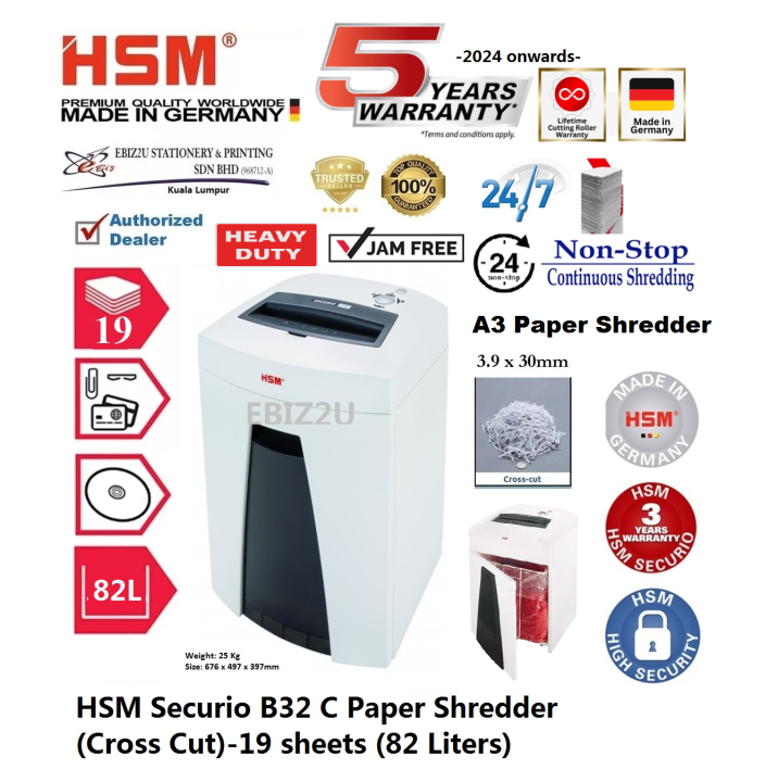 HSM Securio B32 C Paper Shredder (Cross Cut) 4.5×30 Mm -19 Sheets (82 ...