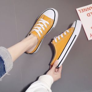 Phiên bản Hàn Quốc thời trang cổ thấp phẳng đáy vải ren lên giày thường cho phụ nữ