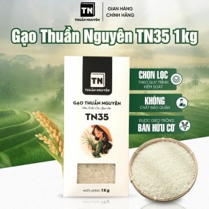 1 Hộp Gạo Thuần Nguyên TN35 1Kg - Cơm dẻo  - Thơm lá dứa - Hậu Ngọt - Chọn lọc từ vùng trồng Đồng Tháp