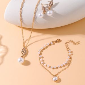 3PCS/Set Elegant Pearl Jewelry Set-Necklace Earring Bracelet Light Luxury Jewelry Gift for Ladies